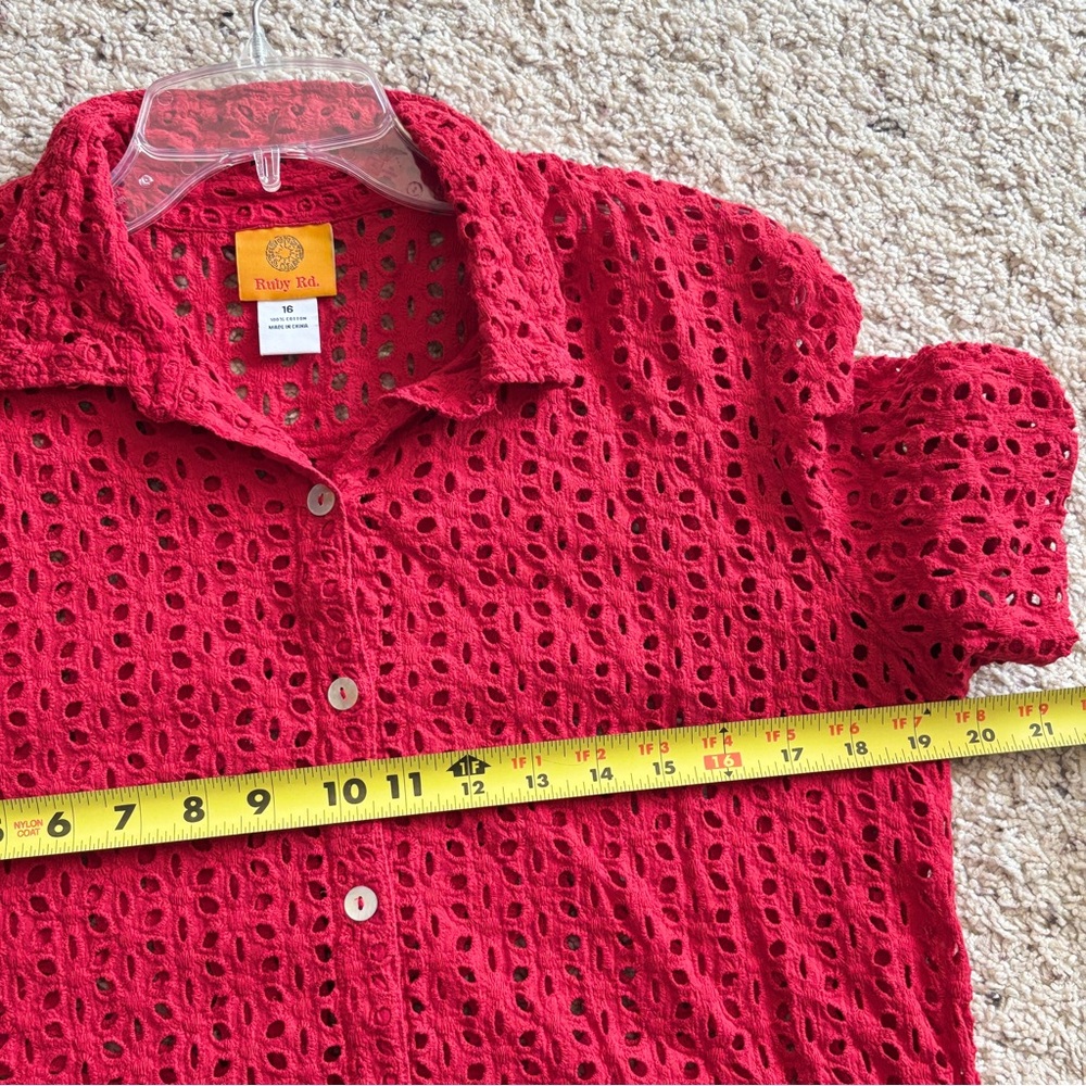 Ruby Rd. Red Eyelet Button Front Short Sleeves Co… - image 6